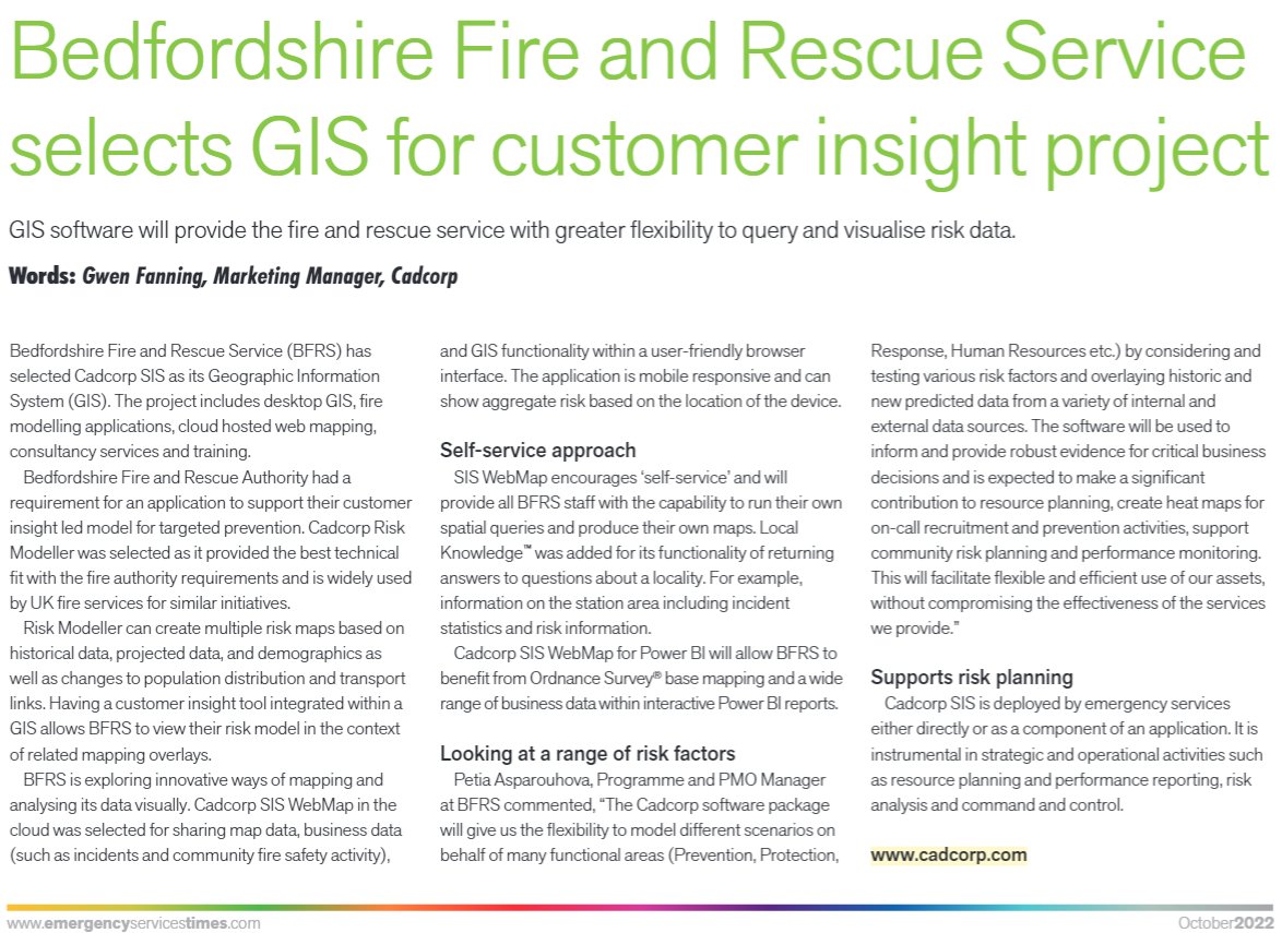 .@BedsFire selects Cadcorp #GIS for customer insight project | @cadcorp #InThePress via @ESTmagUK
