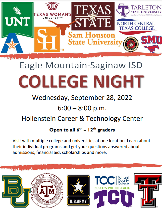 Rough Riders- We can't wait to see you tomorrow at HCTC for our EMS ISD College Night! @saginawhstx