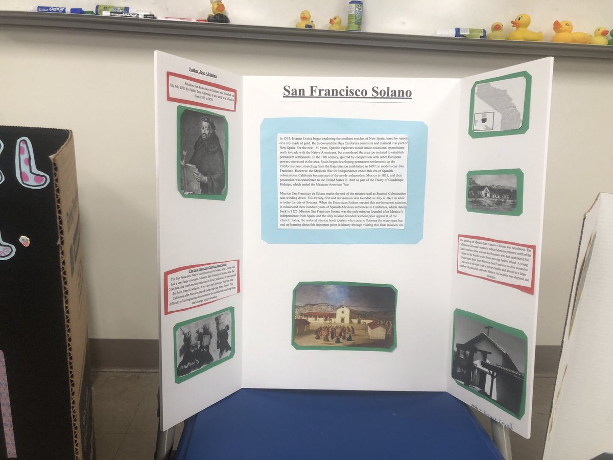 MrCovert7's tweet photo. Finished our California Mission Tri-Fold gallery walk. Students are identifying the impact CA missions had on the development of the region and the affects it had on Native Californian Tribes.  #History #CAmissions #NativeAmerican https://t.co/WfjdOB1LpO