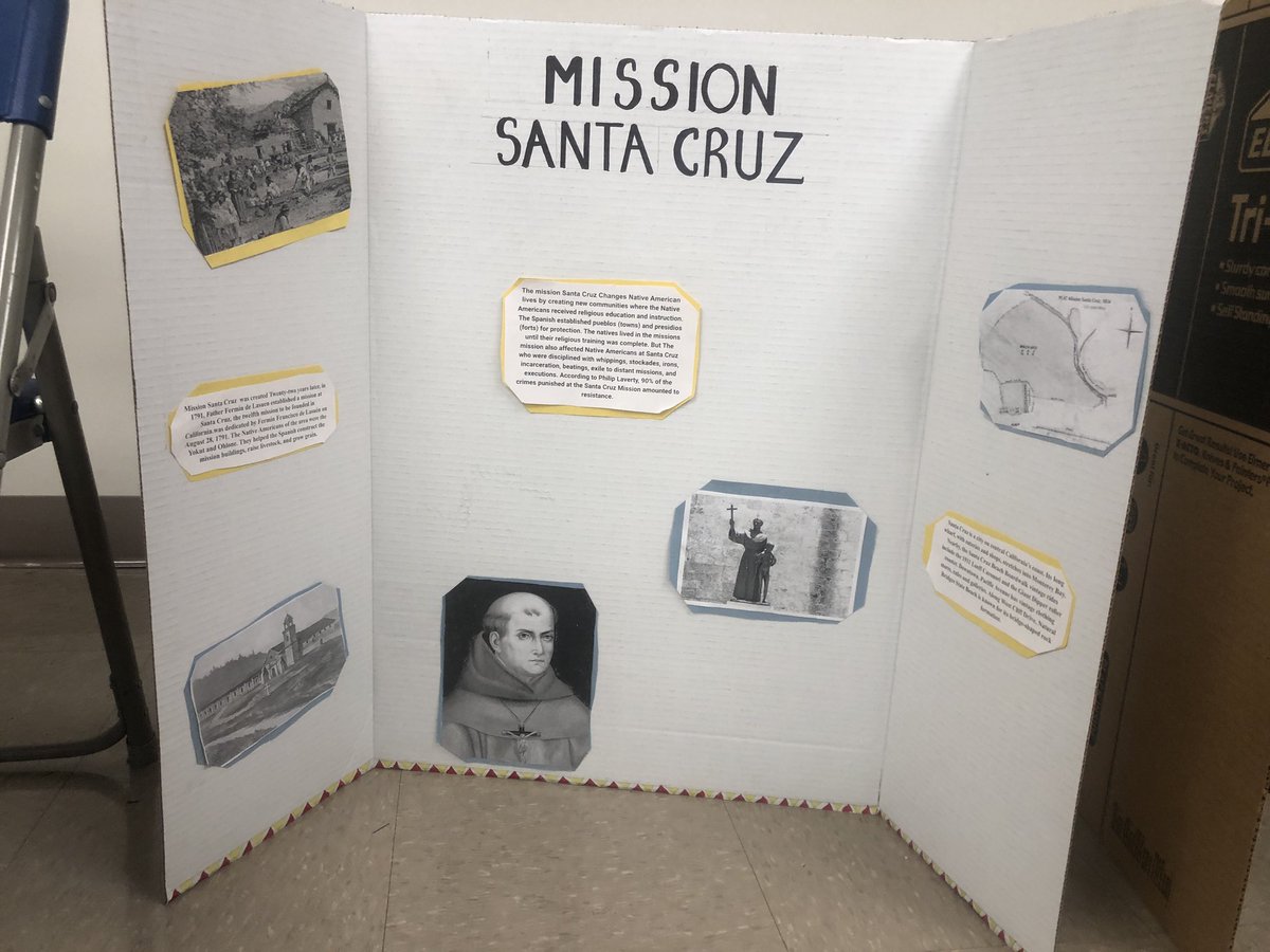 MrCovert7's tweet photo. Finished our California Mission Tri-Fold gallery walk. Students are identifying the impact CA missions had on the development of the region and the affects it had on Native Californian Tribes.  #History #CAmissions #NativeAmerican https://t.co/WfjdOB1LpO