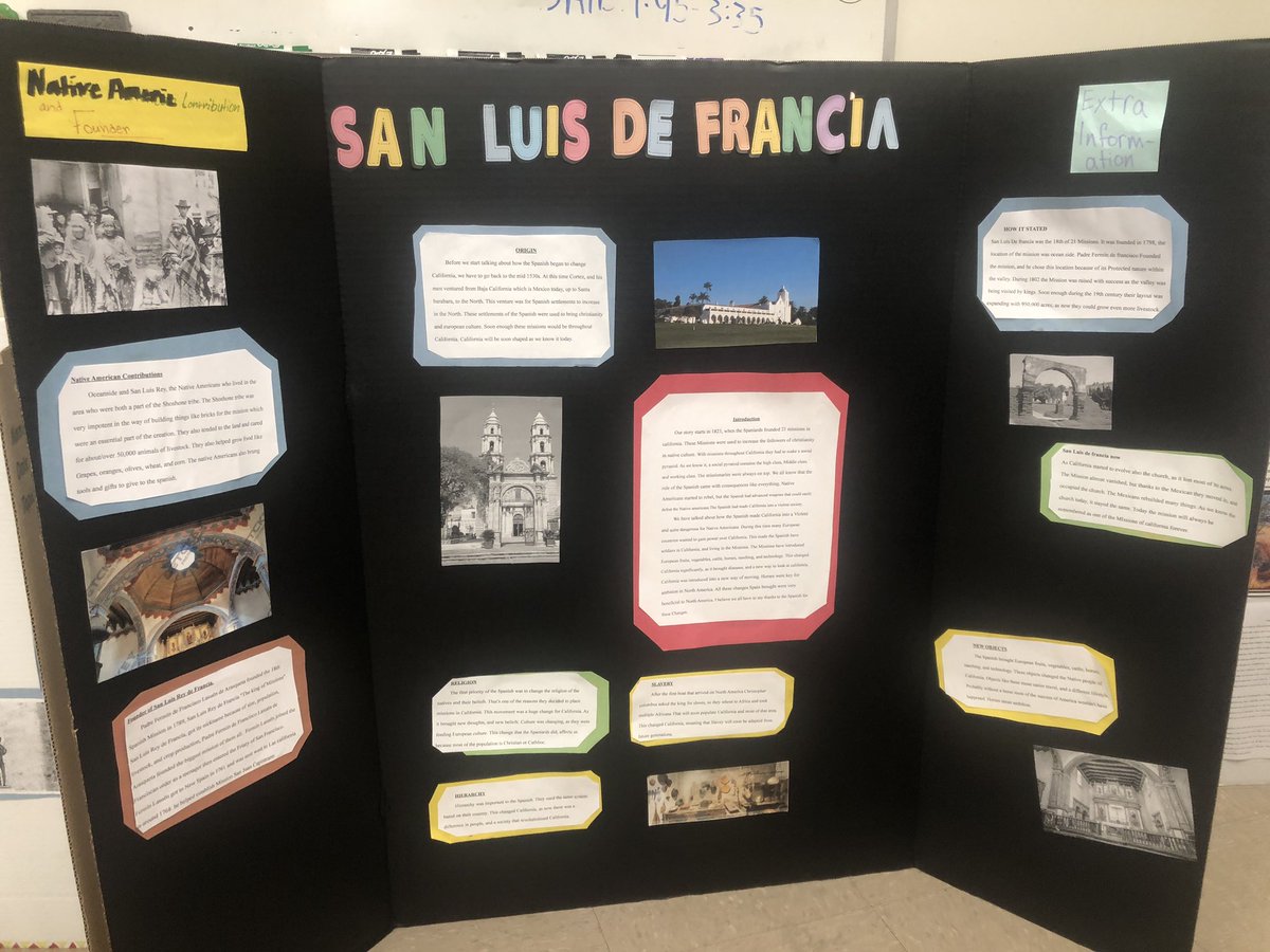 MrCovert7's tweet photo. Finished our California Mission Tri-Fold gallery walk. Students are identifying the impact CA missions had on the development of the region and the affects it had on Native Californian Tribes.  #History #CAmissions #NativeAmerican https://t.co/WfjdOB1LpO