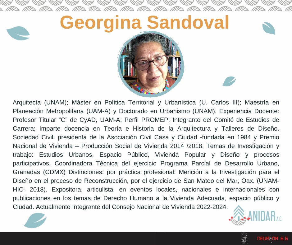 ANIDARAC's tweet photo. Les presentamos a los participantes que nos acompañarán:
- Georgina Sandoval de Casa y Ciudad.
- Irving Vázquez de la Escuela Nacional de Trabajo Social de la UNAM.

Coordinación: Aisa Serrano.
Anfitrión: Ric Moysen, Neurona 6.6 https://t.co/k5xWPgLx0m