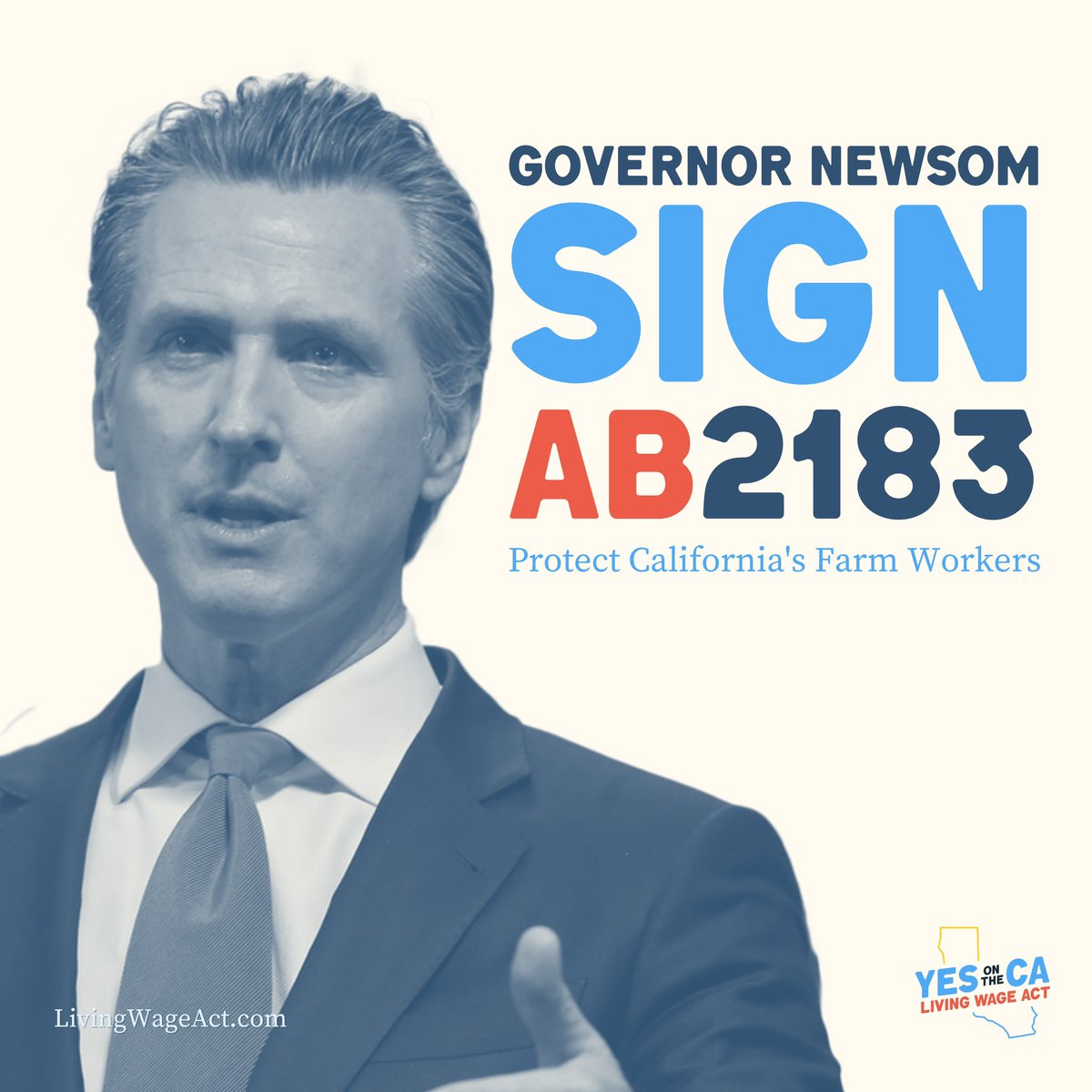CA farmworkers are essential to our food supply and our economy. Their backbreaking labor is some of the most dangerous and undercompensated.  

They deserve the right to join a union without intimidation or fear of deportation. 

It’s time for Governor Newsom to sign #AB2183.