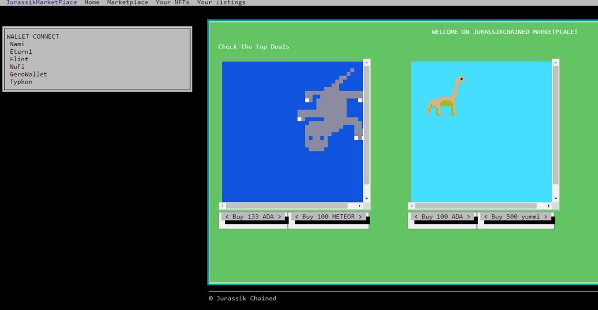 Well you asked for it...
Are you ready to buy/sell NFTs using your fav cardano tokens?

A 8bit Cardano marketplace

Our very first dapp🦕

What tokens should we allow?

UI needs a bit of polish now