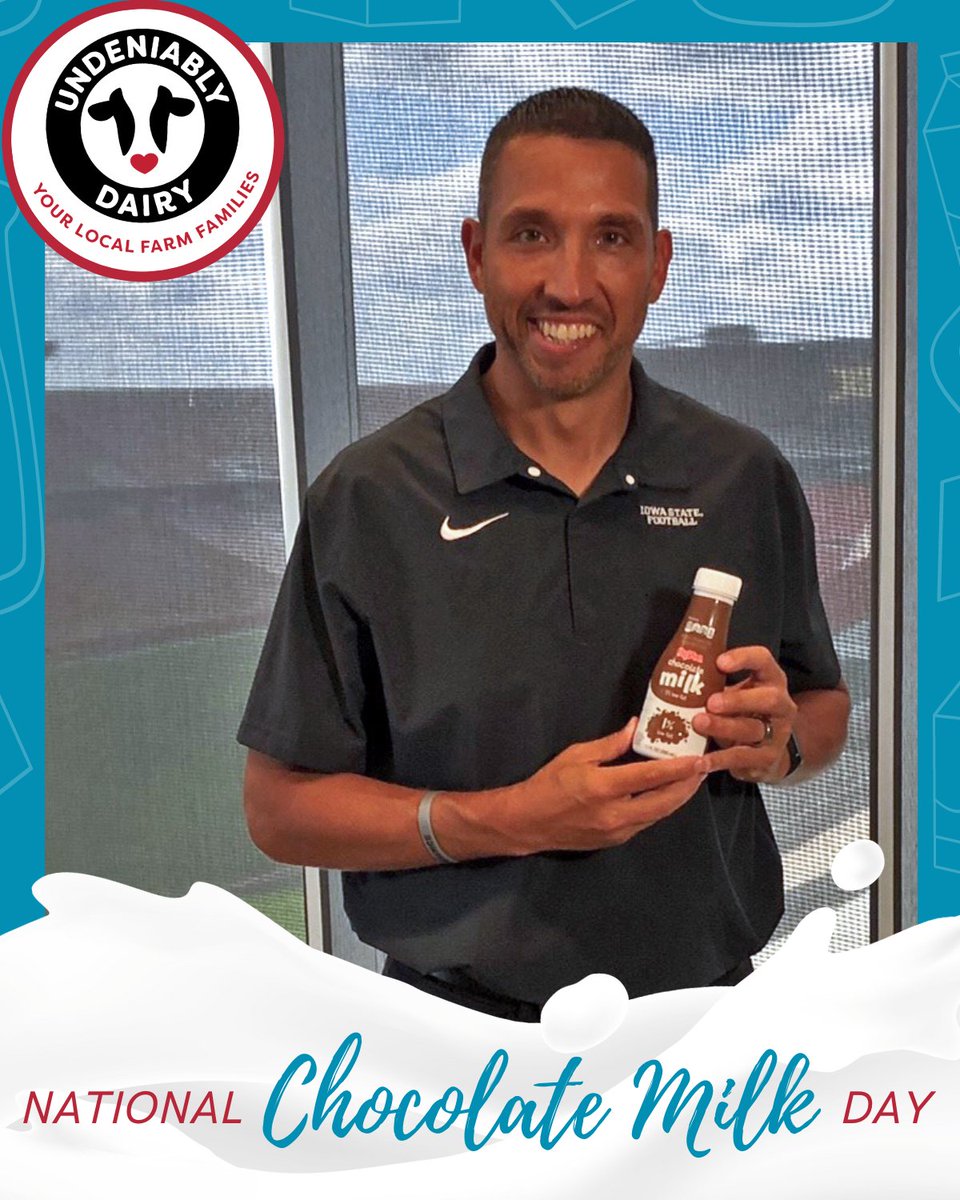 CycloneATH's tweet photo. Celebrate National Chocolate Milk Day with Coach Campbell and @undeniablydairy with a glass of Chocolate milk!

Ready. Recover. Repeat. Chocolate Milk helps you fuel up without the crash. It’s a simple, easy source of protein when you need to stay energized. https://t.co/ttrdCDlUJg