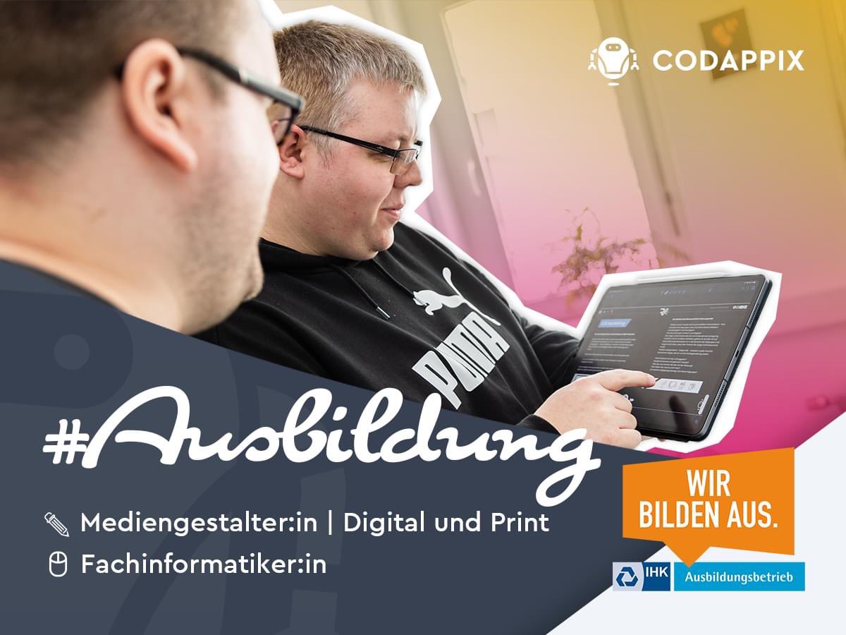 Ein klein wenig stolz sind wir ja schon, dass wir nun offizieller 𝐀𝐮𝐬𝐛𝐢𝐥𝐝𝐮𝐧𝐠𝐛𝐞𝐭𝐫𝐢𝐞𝐛 der IHK Mittlerer Niederrhein sind 🙏🏼. Also dann: Bewerbt euch gerne unter codappix.com/jobs. Wir können jede Unterstützung gebrauchen. #Mediengestalter #Fachinformatiker