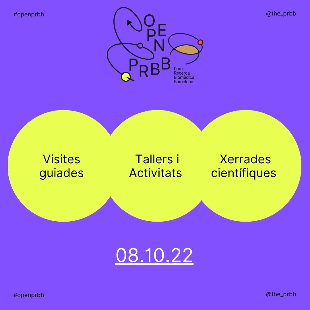 Encara no coneixes les activitats gratuïtes que el #PRBB i els seus centres han preparat per a l'#openPRBB d'enguany?

Consulta el programa per saber tot el que t'espera el 8️⃣ d'octubre i aconsegueix les teves entrades
➡ bit.ly/openPRBB22 

Vols que t'ho expliquem? 🧵👇