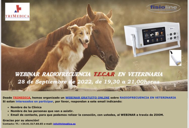 equidinamia's tweet photo. Mañana por la tarde estaremos hablando del uso de la radiofrecuencia en caballos! No te lo pierdas! 
Inscripciones info@trimedica.es https://t.co/t8EnyhlMU9