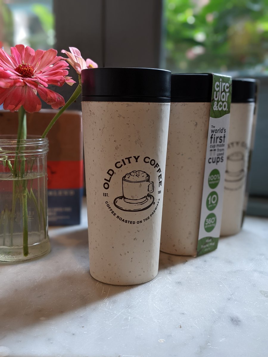 Looking for a new travel mug for the cool season to come? Stop by Thurs, Sept 29 for #NationalCoffeeDay. When you purchase an Old City Coffee travel mug, we'll fill it up with coffee of the day for free. These cups are made from single-use paper cups and are 100% recyclable.