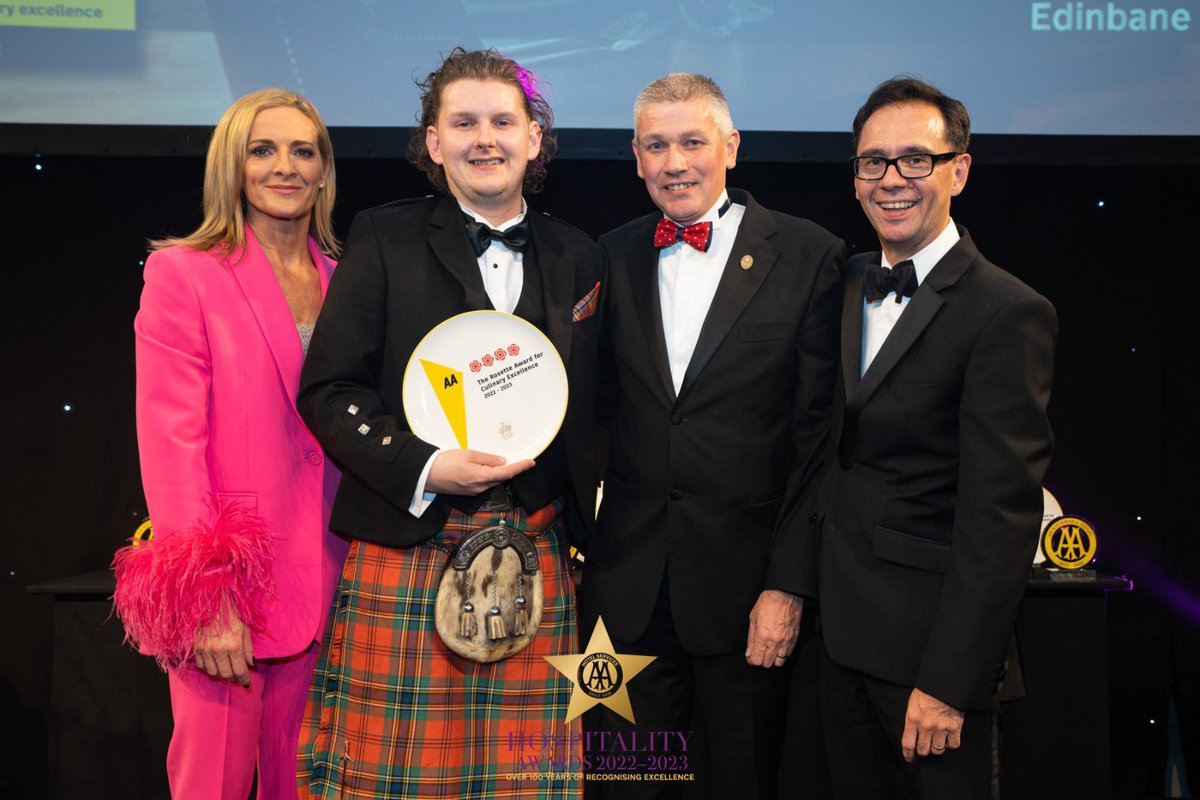 Incredibly proud and humbled to be awarded 4 Rosettes @EdinbaneLodge by @AAHospitality last night.

To be the first Skye restaurant ever to be awarded this means a lot to me.

Thank you to our team, suppliers and our wonderful guests

#4AARosettes
#AAHospitality