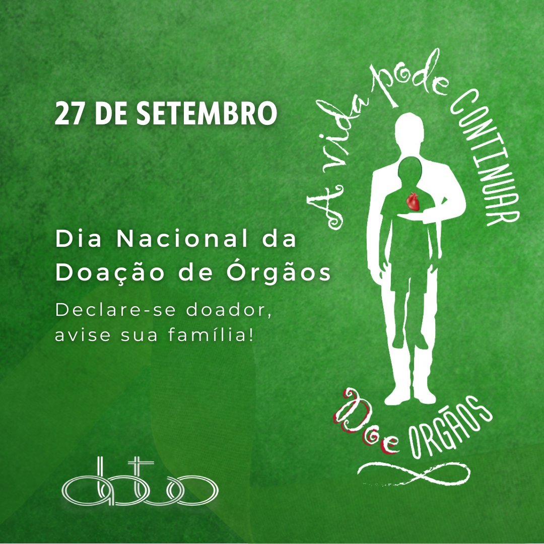27 de setembro,  um dia muito especial por aqui! Dia Nacional da Doação de Órgãos. 💚

Compartilhe e vamos juntos, movimentar e dar visibilidade para essa causa! 🌐

💚 Estamos todos juntos nessa!