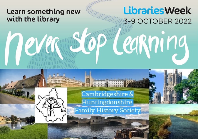 cambslib's tweet image. #MarchLibrary, Tuesday 4th October 9.30 am-4.30 pm. Cambs &amp;amp; Hunts Family History Society will be here to help you with your family tree, using resources on the shelf and online. Come along and see what (and who) you can find.
#LibrariesWeek #NeverStopLearning #GenealogyTips