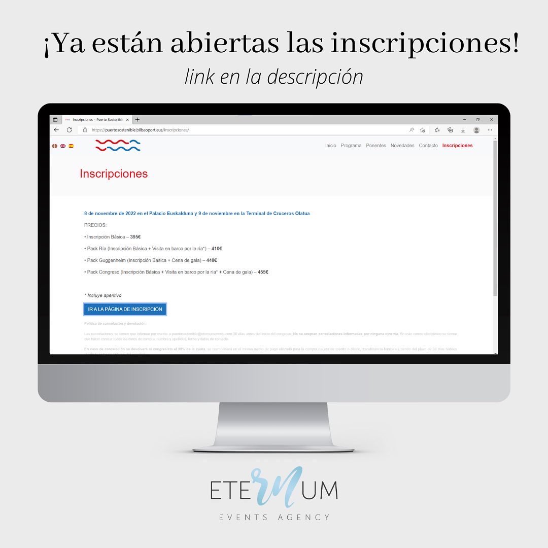 EternumEvents's tweet photo. 💙 #EternumEvents será #OPC del 1er Congreso Internacional de Sostenibilidad Portuaria, en #Bilbao. Los próximos 8 y 9 de noviembre.
Todo un reto para el equipo!
Si estáis interesados, ¡ya hemos abierto inscripciones! Toda la info en la web
➡️ https://t.co/FLSGKJ8nXu https://t.co/4bdNPqgYYN