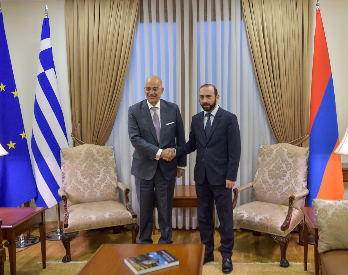 ARMENIA, YEREVAN, 27 September Meeting of ministers of foreign affairs of #Armenia <a href="/AraratMirzoyan/">Ararat Mirzoyan</a> and #Greece <a href="/NikosDendias/">Nikos Dendias</a>
