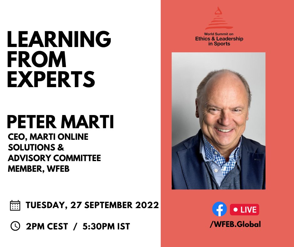 WFEB_global's tweet photo. Join us this afternoon as we discuss the upcoming summit with Peter Marti.
#WFEB #WSELS2022 #EthicsInSports https://t.co/uziYnD7yIr