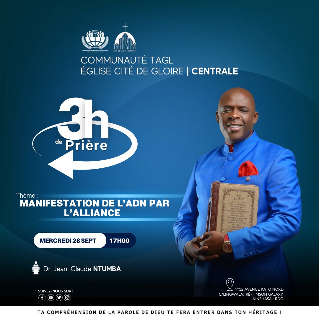 JeanClaudeNtum2's tweet photo. Retrouvons-nous demain à partir de 17h à l’église Cité de gloire centrale.                       

Que Dieu vous bénisse !

#tagl #eglise #cite2gloire #kinshasa https://t.co/jLpyi1ErU6