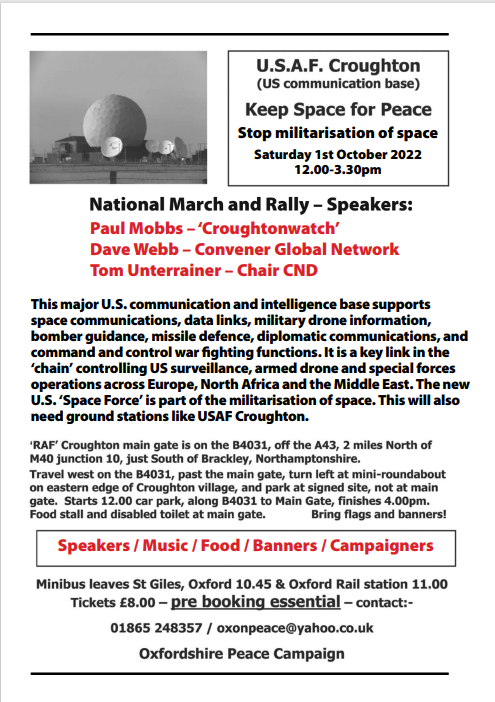 MidlandsCPB's tweet photo. The Oxfordshire Peace Campaign's demo this Saturday at Croughton in Northants. The demo is an annual event for the peace movement in Oxfordshire. Attend if you can! https://t.co/Ke6jWZyXBn