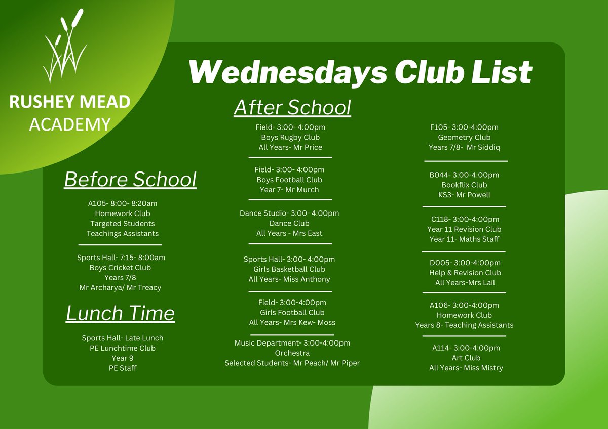 Lots of clubs to get involved in tomorrow. 
Be sure to take a look. 
#clubs #schoolclubs