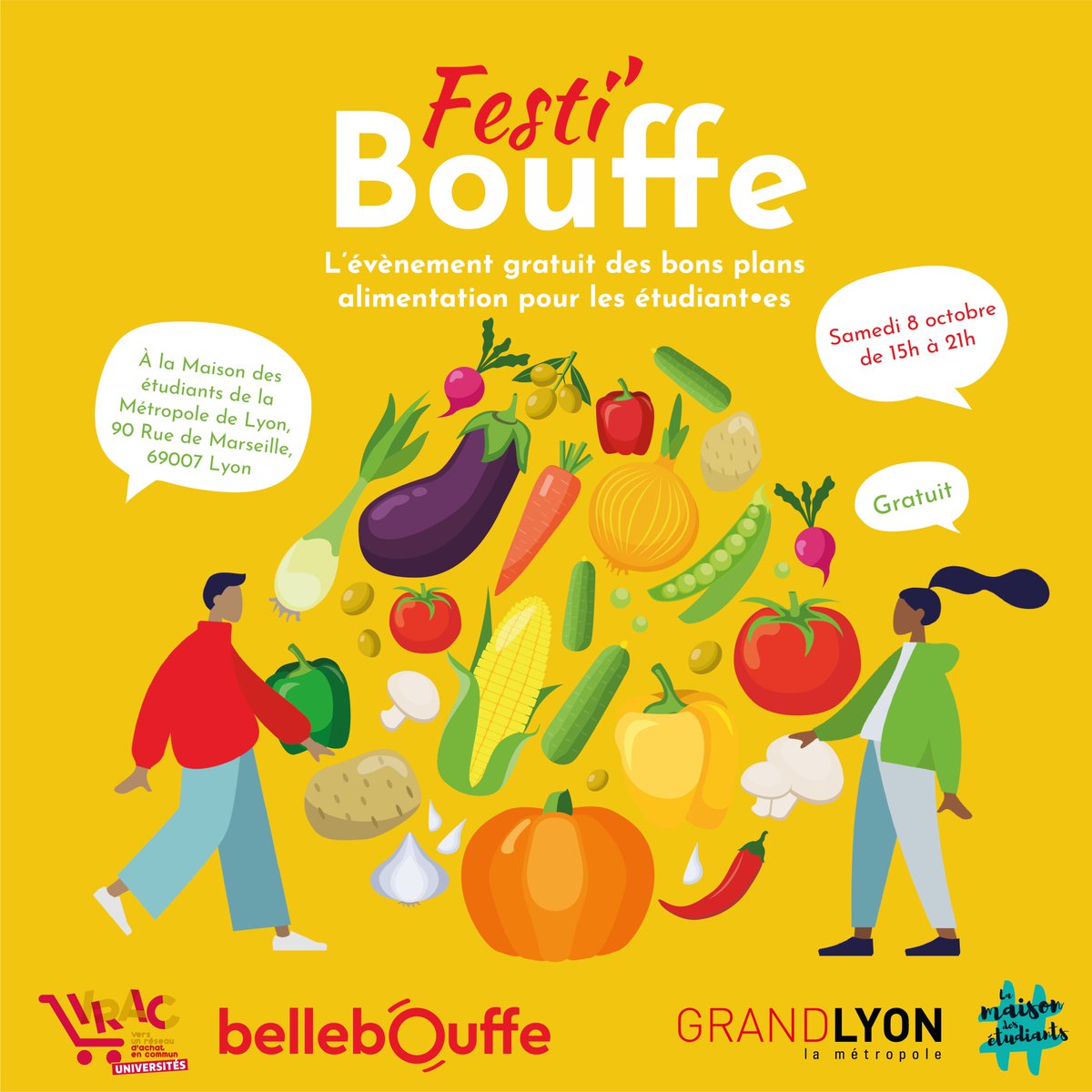BelleBouffe's tweet photo. Avec #VracUniv, on a concocté le FESTI’BOUFFE : l'événement à ne pas manquer si tu es étudiant•e à #Lyon👩🏽‍🎓👨‍🎓
👉8/10/2022 à la MDE de 15h-20h pour trouver des bons plans concrets #gourmands &amp; bien vivre son année universitaire. Plein d'initiatives à découvrir, et c’est gratuit😎 https://t.co/MzmmMF1grO