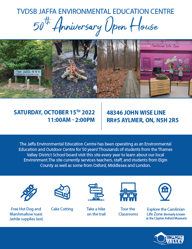 We are very excited to share this upcoming event at Jaffa. We will be open to the public on October 15th to celebrate 50 years as an Outdoor and Environmental Education Centre! Looking forward to seeing you there! <a href="/JaffaEEC/">Jaffa EnvEd Centre</a> <a href="/danarppe/">Dan Arppe</a>