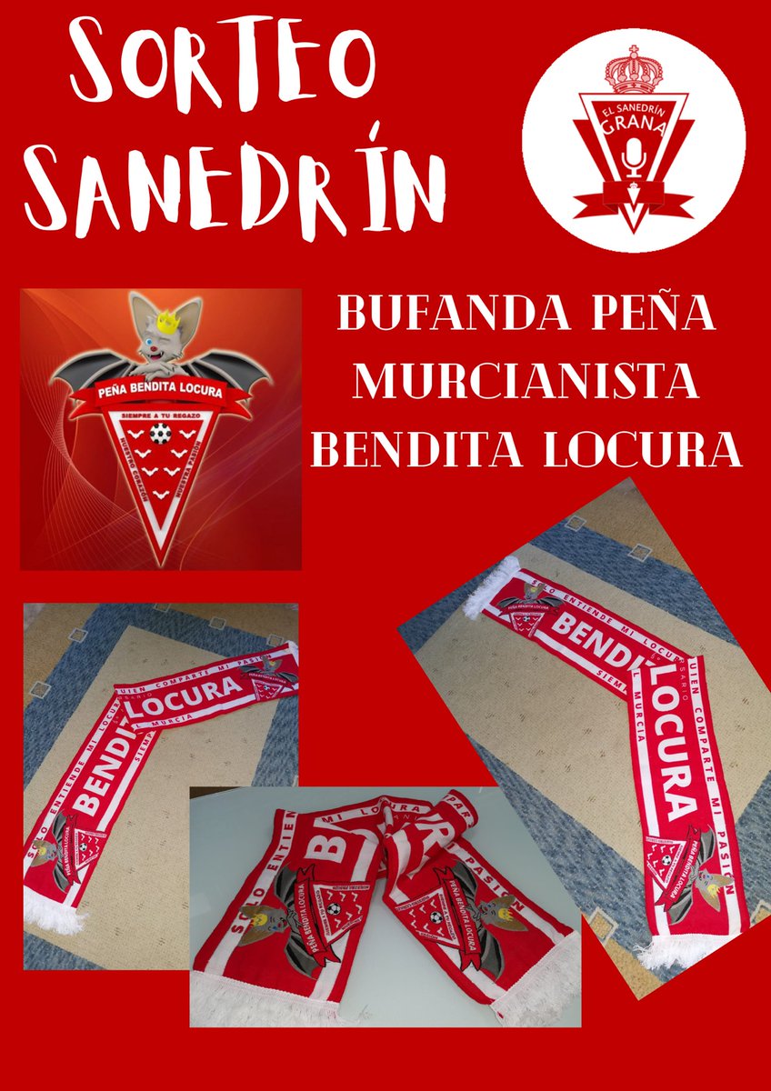 SanedrinGrana's tweet photo. ⚠️⚠️ SORTEO SANEDRÍN ⚠️⚠️ 

¿Quieres conseguir la bufanda oficial de @P_BenditaLocura?👇🏻👇🏻

1. Sigue al @SanedrinGrana y a  @gecemedia_ 
2. Haz RT a este tweet
3. Menciona a un amigo/a 
4. Cierre (21:00h - 02/09). 
5. Ganador en el #SanedrinGrana https://t.co/jdZMT5C3FX