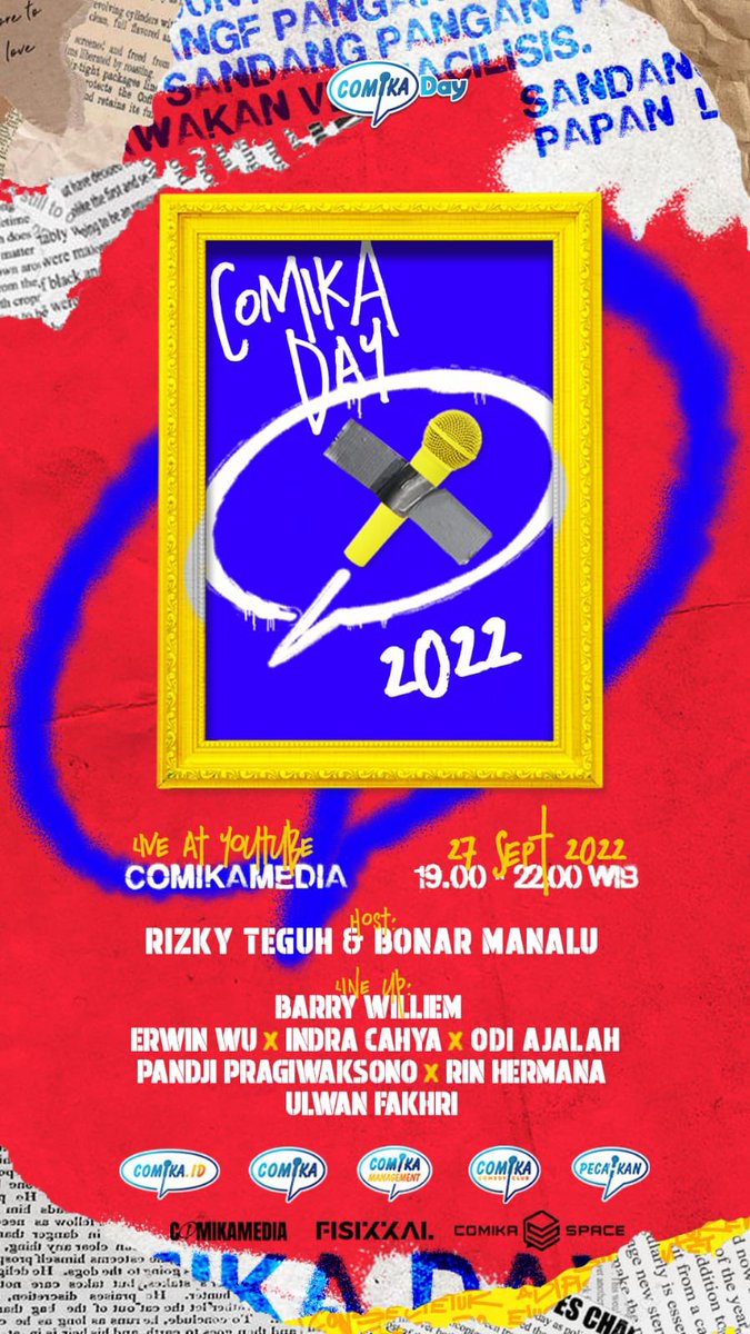 pandji's tweet photo. Wahai penonton stand-upku, kita ketemu di #ComikaDay ya. Ada pengumuman penting. Silakan tonton gratis di kanal youtube @comikamedia https://t.co/ma35NO14pB