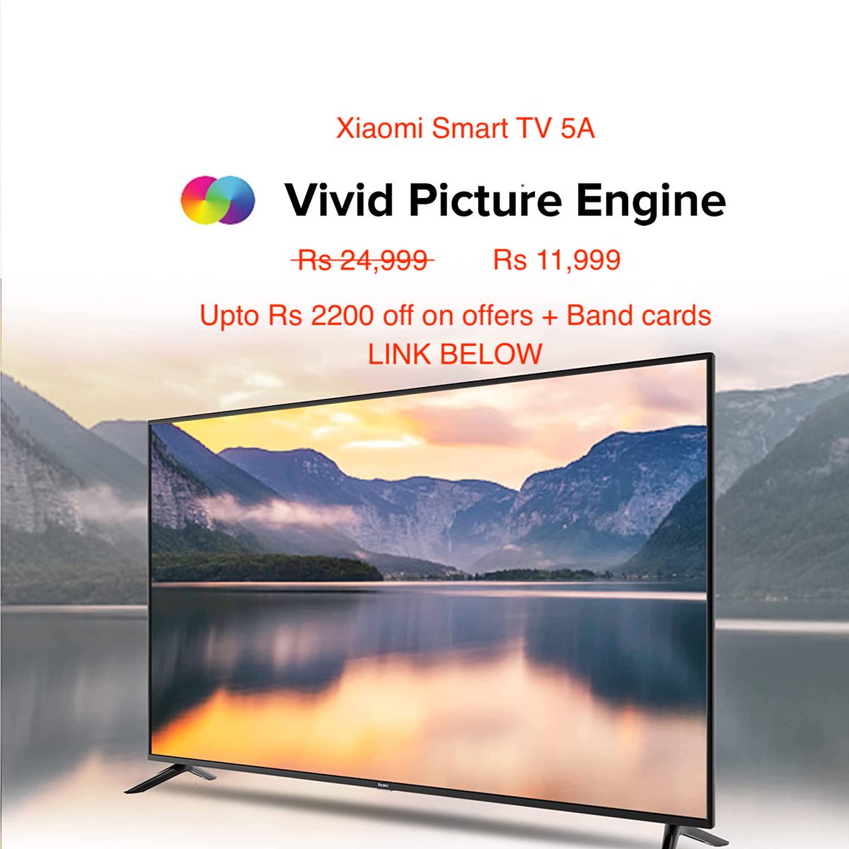 MindYourDeal's tweet photo. Rs 11,999 at 52% off on TOP SELLING Mi (32 inches) 5A Series HD Ready Smart Android LED TV
Amazon Link- https://t.co/biJjL73dgX
#amazonsale #sale #offer #discount #deal #xiaomismarttv #mismarttv #smartTV #ledTV #TV #television #bestselling #bestTV #budgettv #bestbudgetTV https://t.co/oPyqfAP9oA