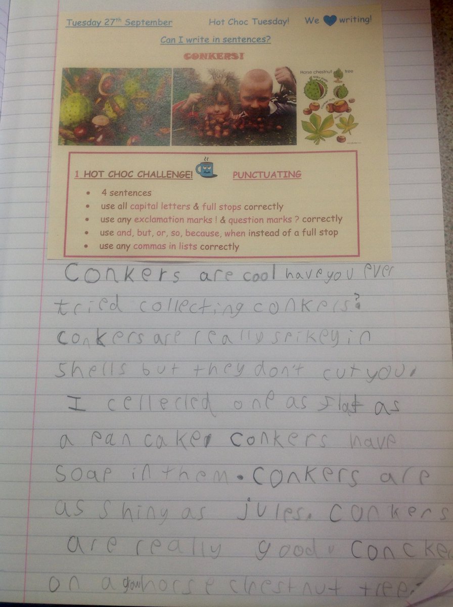 AshKnotty's tweet photo. Autumn has arrived in Year 3! Lots of conkers had fallen from the horse chestnut trees outside school. We were excited to talk and write all about them this morning! #diddywriters #LWQM #SILPrimary #autumn #year3 https://t.co/sS8nG0dRzB