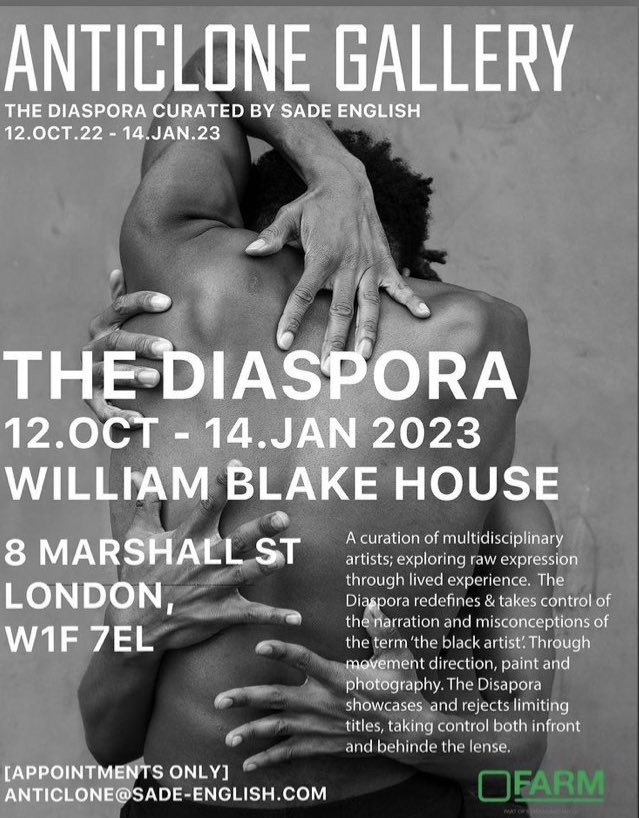 othellodesouza's tweet photo. I’m delighted to be showing work in this exhibition curated by @SadeEnglish  @AnticloneG 
The Diaspora at FARMTV William Blake House,  Soho https://t.co/0zL5y2utCv