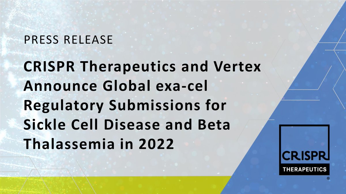 Today we announced that the FDA granted exa-cel a rolling review for the potential treatment of sickle cell disease and transfusion-dependent beta thalassemia. Read more here: bit.ly/3Rhpk2d