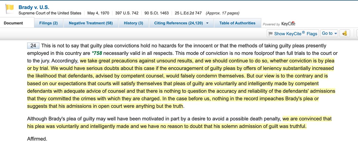 There is no subject on which SCOTUS's fair-weather originalism, lack of rigor, and proclivity for magical thinking has been more evident—or more destructive—than plea bargaining. Try to find one thing in the highlighted passage that isn't palpably false. scholar.google.com/scholar_case?c…