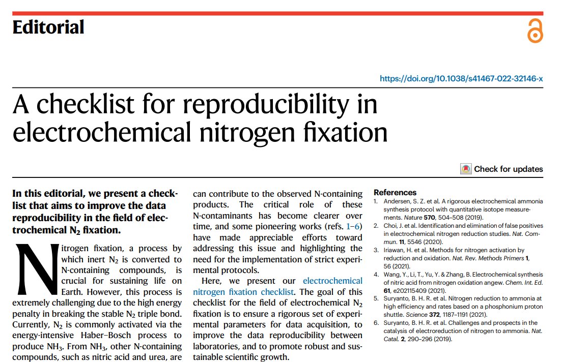 Prateek Dongare (@prateek_zz) on Twitter photo At Nature Communications, we are excited to launch a checklist to ensure reproducibility in the field of electrochemical N2 fixation.
We hope this helps the community in avoiding interference from contaminants. <a href="/NatureComms/">Nature Communications</a>
nature.com/articles/s4146… At Nature Communications, we are excited to launch a checklist to ensure reproducibility in the field of electrochemical N2 fixation.
We hope this helps the community in avoiding interference from contaminants. <a href="/NatureComms/">Nature Communications</a>
nature.com/articles/s4146…