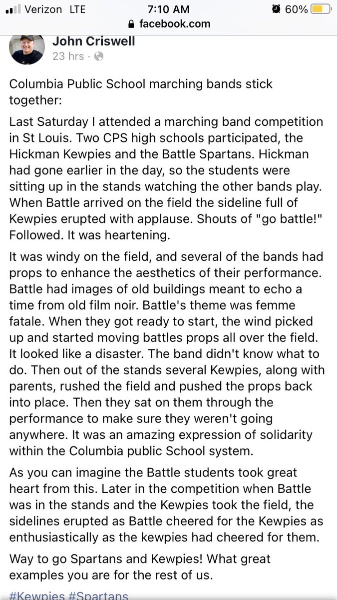 Thank you Hickman Kewpies and Battle Spartans for the great example you set! #cpsbest