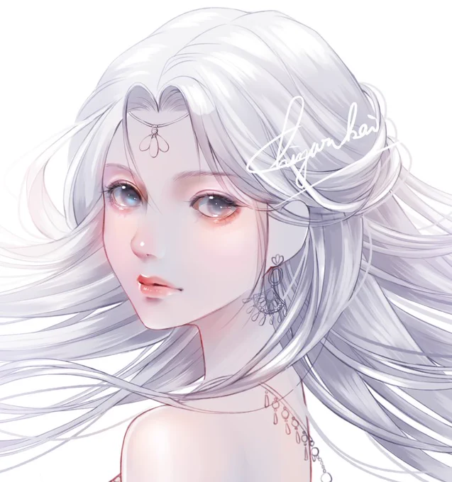 珍しくアジア以外…!美人画とキャラ絵の間っ…!透明感っ!描きすぎたら負けっ!果てしなく終わらぬっ…!#wip 