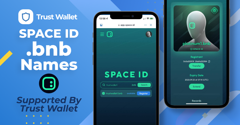 TrustWallet's tweet photo. It’s #TrustWalletTuesdays! 

We're excited to announce that you can now register and use your @SpaceIDProtocol .bnb names in #TrustWallet!

Here's exactly why you should have a .bnb name and how to get your own👇