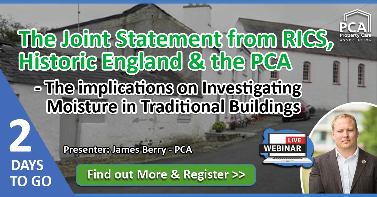 Join us this Thursday (9-10am) for our next LIVE webinar as we discuss the newly launched Joint Position Statement! How will it affect &amp; shape what #surveyors, property professionals &amp; PCA members do when investigating moisture in #traditionalbuildings... ow.ly/R2Ve50KUgvX