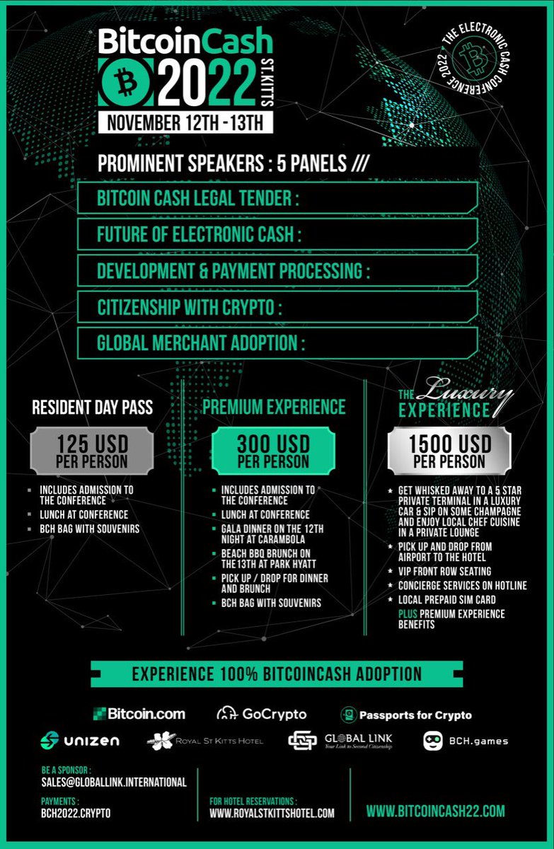 #BitcoinCash22 - #ElectronicCash #Conference #StKitts #bch #bitcoincash #cryptoconference #secondcitizenship #bitcoin