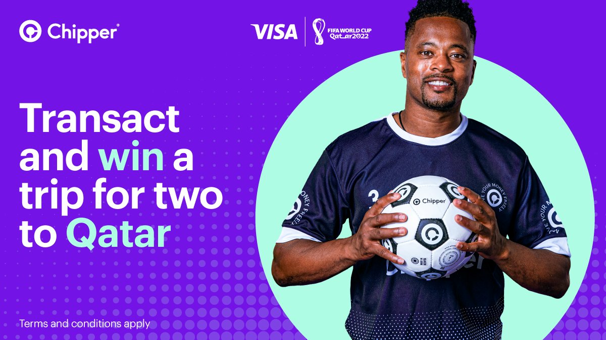 Spend with your Chipper Naira or USD Card and win a trip for two to watch the World Cup live in Qatar!

Make transactions worth N10K or $15 or more monthly on your Chipper NGN or USD virtual card from today onwards and during the World Cup. #ChipperWOW  #Africatotheworld  [🧵1/3]