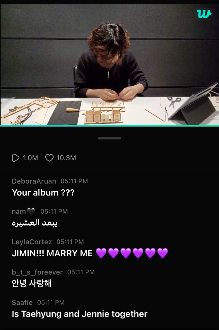 Okay so I have been seeing a lot lately about V and Jennie being together, but don’t ya all think it's getting over now, like PLEASE STOP ASKING THEM SAME QUESTION. They have their own DAMN LIFE, LET THEM LIVE, THEY DESERVE TO BE HAPPY ASWELL.
#JIMINJIMIN  #WeverseLive 
Taehyung