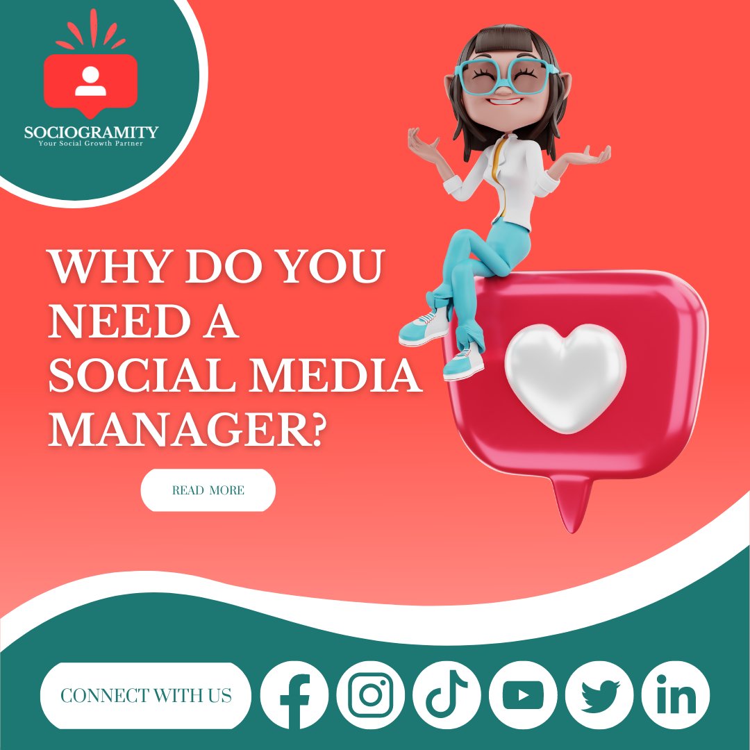 Sociogramity's tweet photo. 𝐖𝐡𝐲 𝐝𝐨 𝐲𝐨𝐮 𝐧𝐞𝐞𝐝 𝐚 𝐬𝐨𝐜𝐢𝐚𝐥 𝐦𝐞𝐝𝐢𝐚 𝐦𝐚𝐧𝐚𝐠𝐞𝐫? 

Read more: https://t.co/dLuxsbWhPb 

CONNECT WITH US: https://t.co/1WsIVqPUwP 

#smallbusiness #socialmediastrategy #socialmediaexpert https://t.co/OtFVCjGhvg