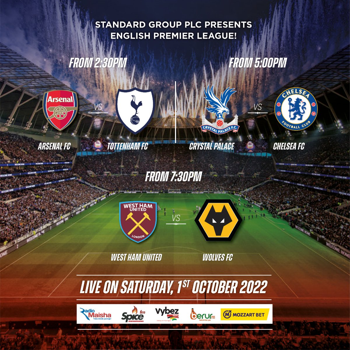 radiomaisha's tweet photo. Inua mkono kama ulikuwa ume miss EPL✋🏿
Hii wiki hakuna kuchelewa. Mechi kuanzia Jumamosi hadi Jumatatu!
Utakuwa unatutegea kutoka sehemu gani ya Kenya?
@mozzartbetkenya  
#HomeOfEPL https://t.co/EiUa2PHHUf