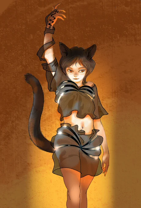 ハロウィンっぽい女の子の黒猫コス。#illustration #Halloween #黒猫 #イラスト