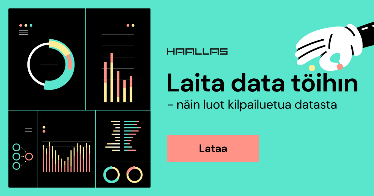 Uusi dataoppaamme on nyt julkaistu! Opas on tarkoitettu erityisesti liiketoimintajohdossa työskenteleville, jotka haluavat ottaa organisaationsa datasta enemmän irti. Se sisältää oikeita analytiikan onnistumistarinoita. Lataa: haallas.com/fi/opas/laita-… #data #analytiikka #opas #BI