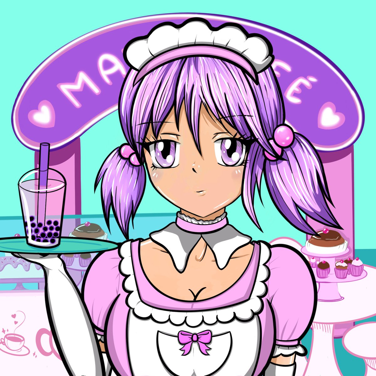 Gm #algofam ^^ Say hello and gm to Maid Cafe Suki, fresh from our next set coming soon on <a href="/ALGOxNFT/">ALGOxNFT</a> 🌸🧋

We hope you find her as cute as we do, have a good week guys and girls ✌️

#AlgoNFTs #NFTCommunity #NFTartist #kawaiiNFT #AnimeArt