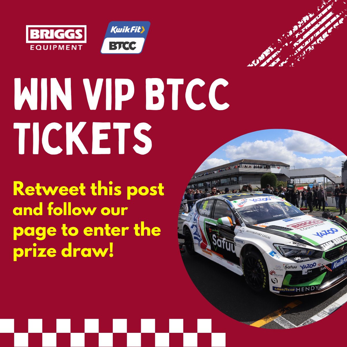 Briggs Equipment UK (@briggsuk) on Twitter photo ๐๐๐ ๐๐๐ ๐๐๐๐ ๐๐๐๐๐๐๐ ๐
We have two VIP tickets up for grabs for the final round of <a href="/BTCC/">BTCC</a> action at <a href="/Brands_Hatch/">Brands Hatch</a> ๐
To enter, just retweet this post and follow our page before Monday 3rd October.
Good luck! ๐ค
#BTCC #Competition #TouringCars ๐๐๐ ๐๐๐ ๐๐๐๐ ๐๐๐๐๐๐๐ ๐
We have two VIP tickets up for grabs for the final round of <a href="/BTCC/">BTCC</a> action at <a href="/Brands_Hatch/">Brands Hatch</a> ๐
To enter, just retweet this post and follow our page before Monday 3rd October.
Good luck! ๐ค
#BTCC #Competition #TouringCars