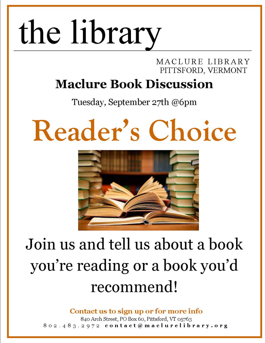 LibraryMaclure's tweet image. Tuesday 9/27 Book Discussion 6pm - mailchi.mp/546d1b2d73f5/t…