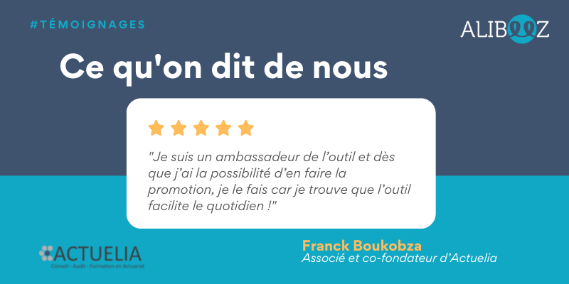 AlibeeZ_France's tweet photo. Avec @alibeez_france, le quotidien des consultants est facilité, et ce n'est pas notre client Franck Boukobza, co-fondateur d'@CabinetActuelia  qui nous dira le contraire ! Merci pour votre confiance sans faille 🤗 Voir nos clients satisfaits est notre plus grande fierté! https://t.co/P4ffBwtoYa