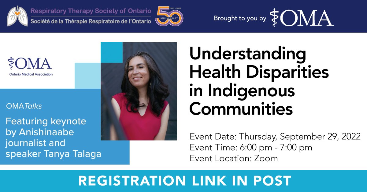 RTSociety_ONT's tweet photo. OMATalks: Understanding Health Disparities in Indigenous Communities
Thursday, September 29 at 6pm
LEARN MORE & REGISTER HERE: https://t.co/UlLtxqSSnz
#rtso #omatalks https://t.co/bNL7fyTw46