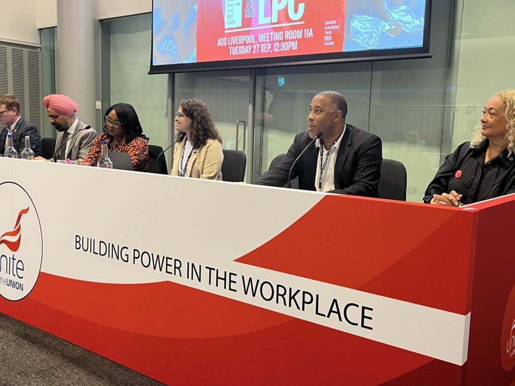 Thanks to @unitetheunion for hosting the #ShowRacismtheRedCard #LabourConference2022 meeting. Great panel including #LiverpoolFC #Legend @officialbarnesy, @TanDhesi and @KimJohnsonMP
