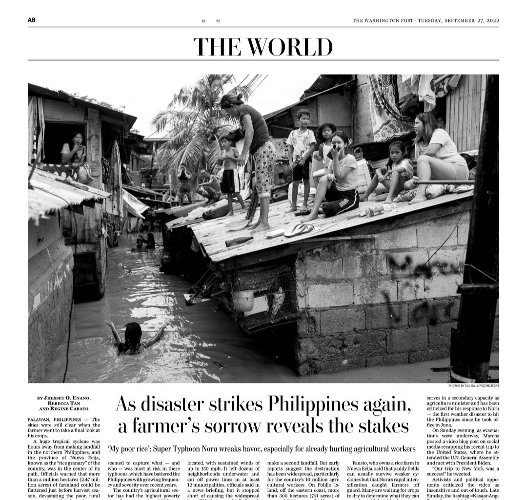 The aftermath of Super Typhoon #Noru in the Philippines in The Washington Post newspaper today, Sept 27. 

Read our story here: wapo.st/3xShXaE